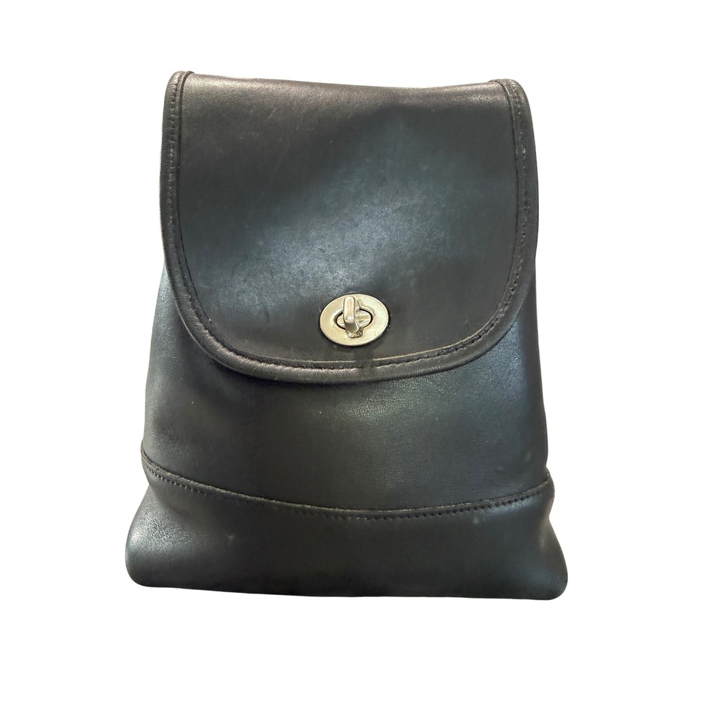 Vintage Coach Small Daypack Black Leather Drawstring‎ Backpack Bag Nickel 9960